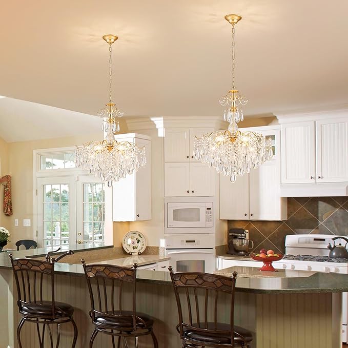 WUZUPS 6-Light Crystal Chandelier Pendant Ceiling Light Modern Lighting Fixture for Bedroom Hallway Bar Kitchen Bathroom, H 25.6" W21.7, E12 Base, Gold