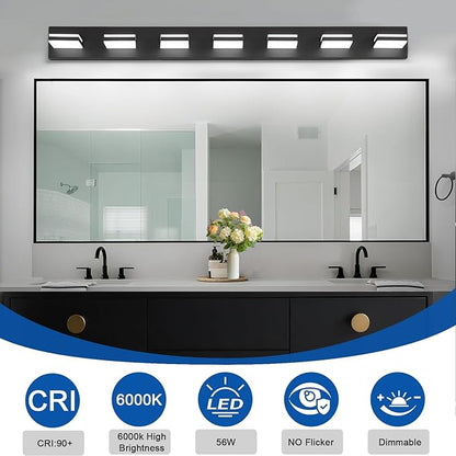 IZORRO LED Modern Bathroom Lights Fixtures(7-Light,Dimmable,360°Rotate),Matte Black Acrylic Wall Lighting,Vanity Lights for Bathroom Over Mirror - 6000k 40In （No Assembly Required）