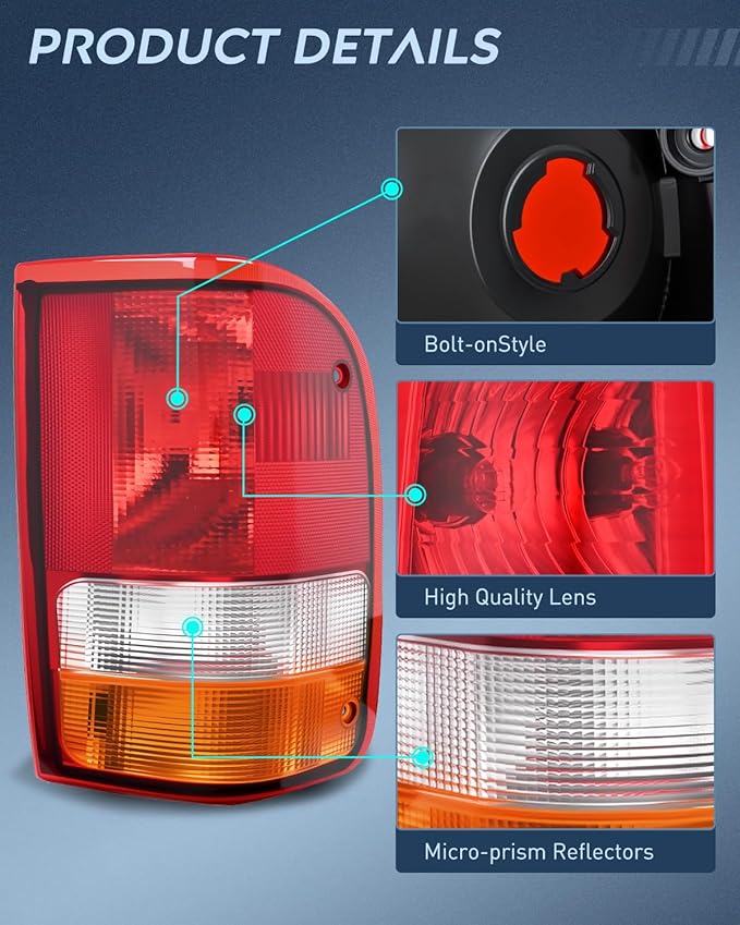 Nilight Taillight Assembly Compatible with 1993 1994 1995 1996 1997 Ford Ranger Red Clear Tail Light OE Style Rear Lamp Replacement Passenger Side