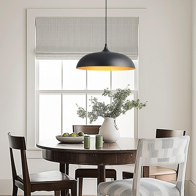 18inch Black and Gold Large Pendant Light, Farmhouse Adjustable Metal Hang Lamp, Vintage DomeCeiling Hanging Light Fixture, Industrial Lighting Fixture for Kitchen Entryway Restaurant Dining Room
