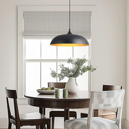 18inch Black and Gold Large Pendant Light, Farmhouse Adjustable Metal Hang Lamp, Vintage DomeCeiling Hanging Light Fixture, Industrial Lighting Fixture for Kitchen Entryway Restaurant Dining Room
