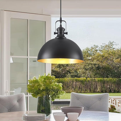 Black Pendant Lights Kitchen Island 2 Pack, Farmhouse Kitchen Pendant Lights, 11.8 inches Dome Pendant Light Fixtures, Industrial Vintage Light Fixture for Kitchen Island Dining Room