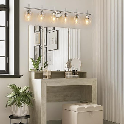 Bathroom Vanity Light Fixtures, Bathroom 6-Lights Over Mirror Modern Vanity Lighting with Clear Wine Glass Shade Wall Lamp for Bedroom Hallway Living Room (Nickel, 6-Light)