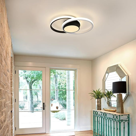 AUA Modern Ceiling Light, 39W LED Flush Mount Ceiling Light Fixture, 15.7" 3000K Round Close to Ceiling Lighting for Bedroom Hallway Dining Room Kitchen Entryway Black and White