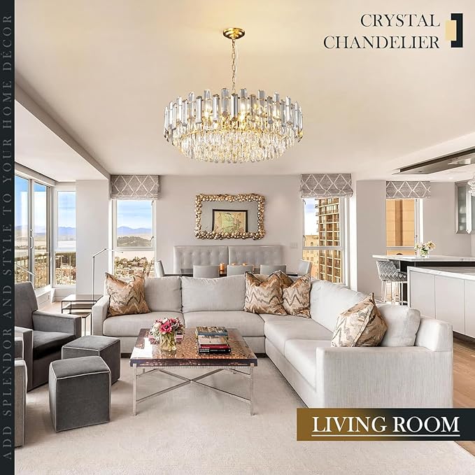 31.5" Modern Crystal Chandelier Gold 3-Tier Luxury Crystal Pendant Light 12-Light Ceiling Pendant Lighting for Dinning Room Living Room Foyer