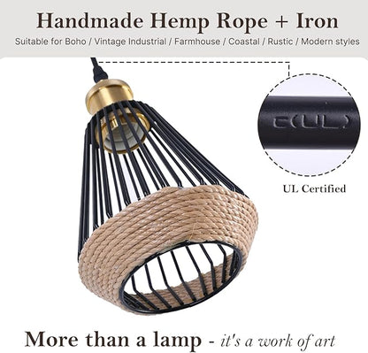 ropelux Pendant Lights Kitchen Island, Modern Kitchen Island Lighting, Adjustable Height Farmhouse Black Gold Brass Hanging Light Fixture for Living Room Sink Dining Room Bedroom- 2 Pcs