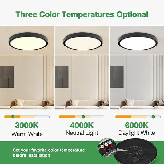 6PK 9 Inch LED Flush Mount Ceiling Light, 18W, 1860LM, 3000K/4000K/6000K CCT Selectable, Round Flat Panel Low Profile Ceiling Light Fixtures for Hallway, Kitchen, Bedroom, Laundry Room