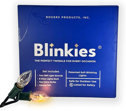 Blinkies Soft White Blinking Outdoor String Lights - Non-Programmed and Relaxing Twinkle Lights, 36 Foot Strands, 2 per Package, 12 Sockets Total