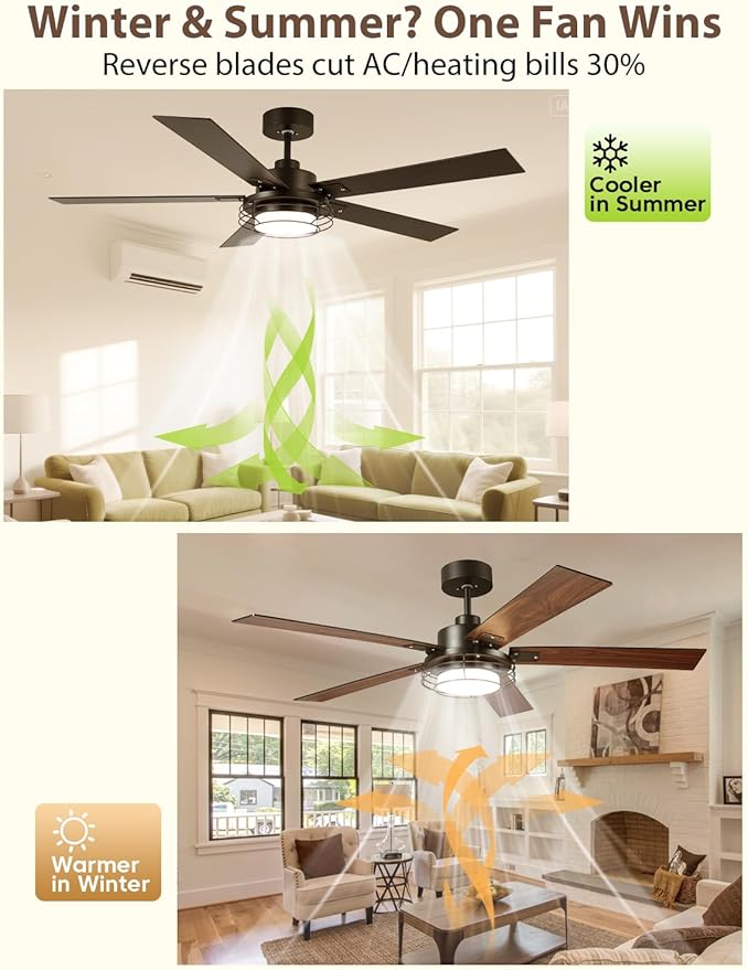 Ceiling Fans with Lights and Remote – Modern Low Profile Fandelier Ceiling Fan with Light for Bedroom & Outdoor Patio,Black 52 Inch DC Motor