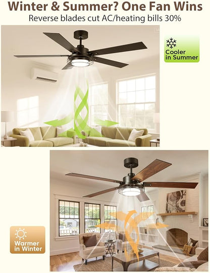 Ceiling Fans with Lights and Remote – Modern Low Profile Fandelier Ceiling Fan with Light for Bedroom & Outdoor Patio,Black 52 Inch DC Motor