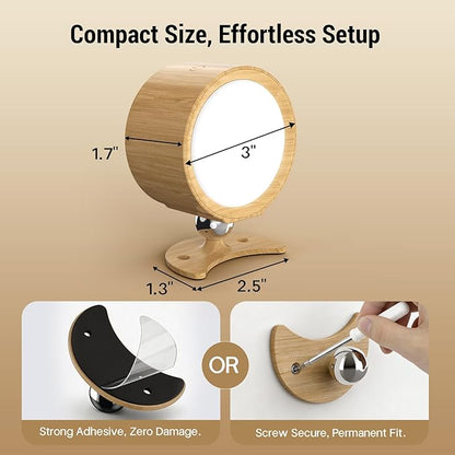 LED Wall Sconces, 160H Battery Life, Rechargeable Cordless Mounted Lights, 3 Color & 4 Brightness Level & 360°Rotate Magnetic Ball & Touch or Remote, for Reading Bedroom (Wood)