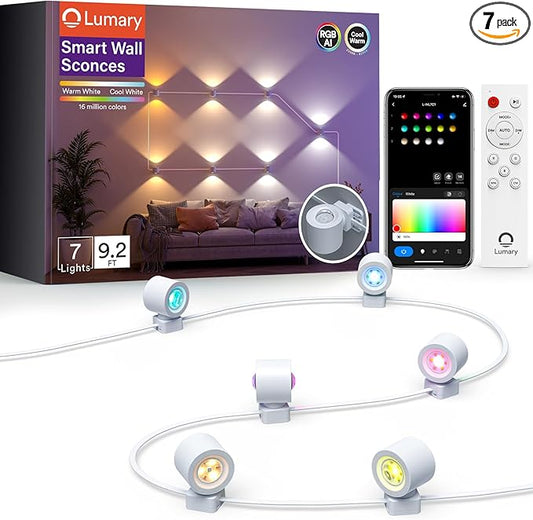 Lumary Smart Wall Sconces, World Cup Decor Up and Down Lighting, WiFi Color Changing Wall Lights for Bedroom, Living Room, Compatible with Alexa/Google Assistant, 9.2ft with 7 LEDs