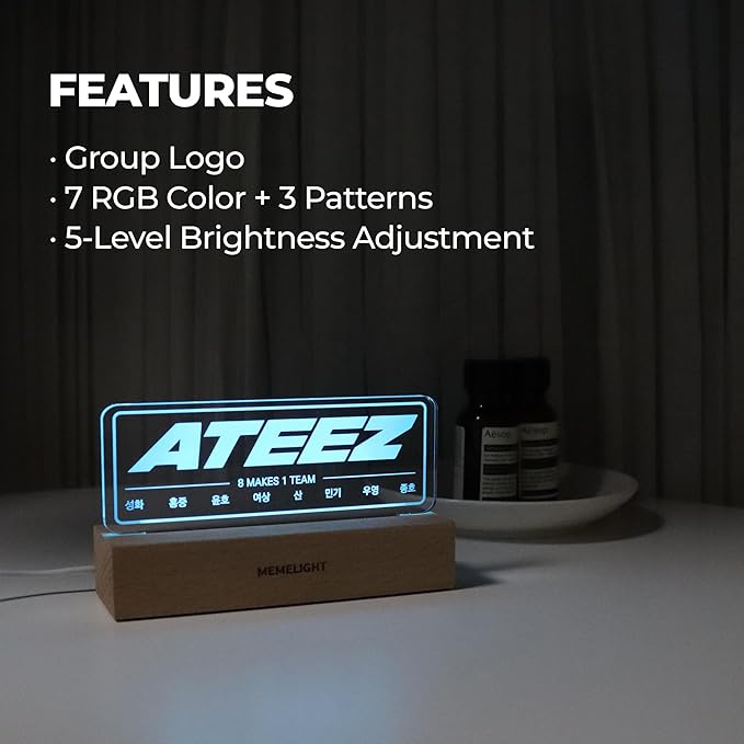 at.zee Night Light, Kpop Merchandise, Korean Idol Lamp for Atiny, 7RGB Color, Dimmer, 8.3 x 4.2 x 1.7