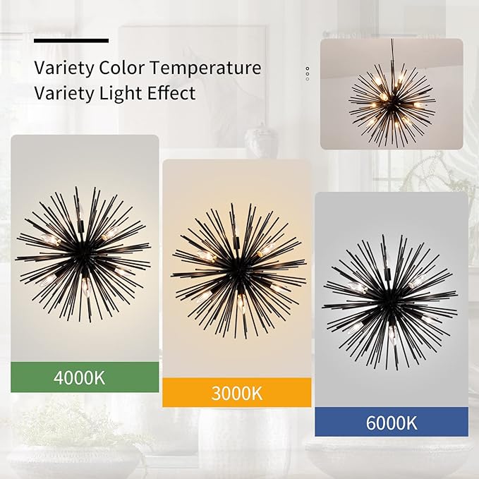 CM MZY Modern Black Sputnik Chandeliers, 9-Light Satellite Pendant Light fixtures, Starburst Firework Ceiling Lights for Bedroom Living Room Dining Room Kitchen Island Hallway, E12 Socket(Dia:19.7'')
