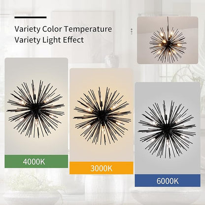 CM MZY Modern Black Sputnik Chandeliers, 9-Light Satellite Pendant Light fixtures, Starburst Firework Ceiling Lights for Bedroom Living Room Dining Room Kitchen Island Hallway, E12 Socket(Dia:19.7'')