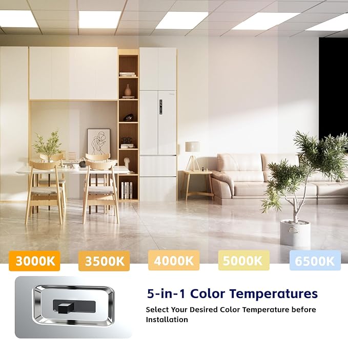 LED Flat Panel Light LED Drop Ceiling Light Fixture, 5 CCT 3000K-6500K Adjustable & 5 Wattage Selectable Recessed Back-Lit Fixture for Office, ETL Listed(60Pack 2x4)