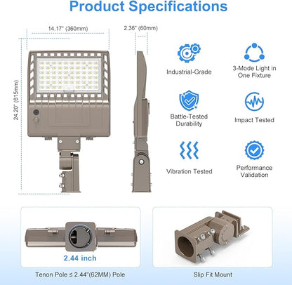 200W LED Parking Lot Light with Photocell 28000LM LED Shoebox Pole Mount Lights Fixture HID/HPS Replacement 5000K IP65 AC 100-277V UL Listed Outdoor Area Street Security Lighting for Stadium Roadways