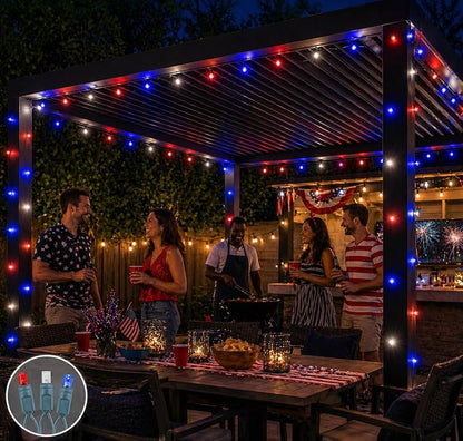 Novelty Lights 100 LED 50ft Red White Blue Lights, USA Patriotic 4th of July String Lights, Wide Angle Mini Lights on Green Wire, Commercial Grade, Connectable Indoor Outdoor Christmas Lights