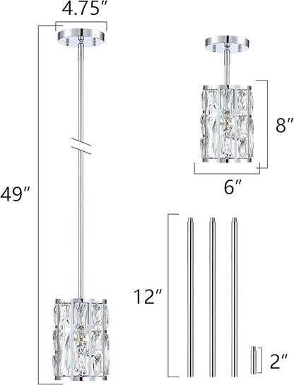 MEXO Modern Crystal Pendant Light Fixture 3-Pack Chrome Finish Hanging Lighting Crystal Chandelier for Kitchen Island
