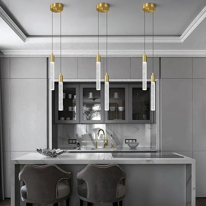 Modern Light Fixture Kitchen Island Pendant Light Dimmable LED Gold Pendant Lights Mini Crystal Pendant Lighting for Bedroom Dining Room Living Room（2-Light ）