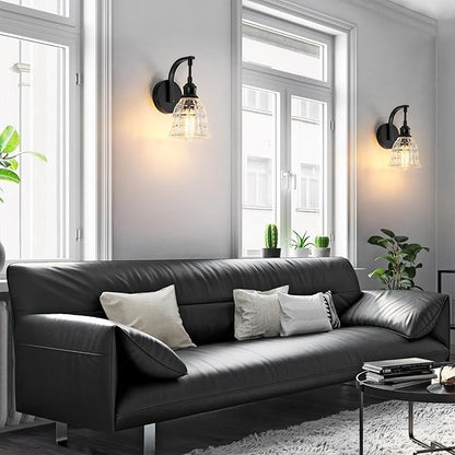 Blck Wall Sconce, Modern Matte Black Sconces Wall Lighting, Vintage Glass Light Fixtures, Indoor Wall Lamps for Bathroom Vanity Mirror Living Room Bedroom Kitchen Hallway Stairway E26 Hardwire