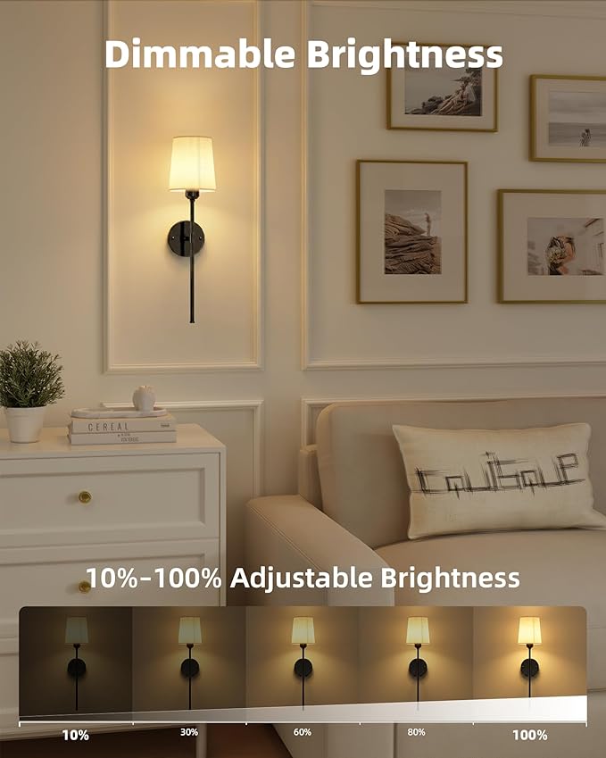 Rechargeable Wall Lights Set of 2, 7500mAh, RGB, Battery Operated Wall Sconces with Remote, Dimmable, Magnetic Bulbs, No-Wiring Installation, Wireless Wall Lamps for Bedroom, Living Room, Hallway