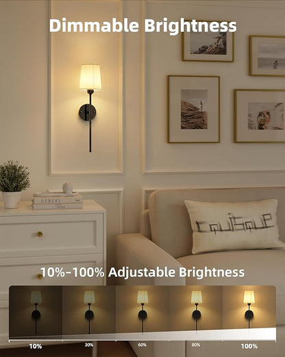 Rechargeable Wall Lights Set of 2, 7500mAh, RGB, Battery Operated Wall Sconces with Remote, Dimmable, Magnetic Bulbs, No-Wiring Installation, Wireless Wall Lamps for Bedroom, Living Room, Hallway