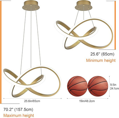 MAYNA LED Chandelier with Remote Control, 3-Color Modern Dimmable LED Pendant Light Fixtures, Height Adjustable Kitchen Light Fixtures for Dining Room Kitchen Entryway Living Room, Gold 25.6 inch