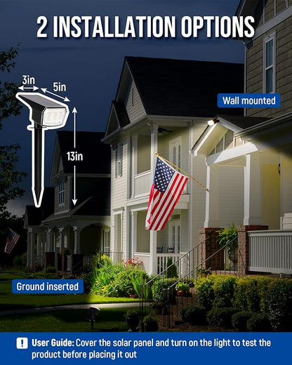 AUDERWIN Solar spotlights Outdoor 63 LED 3 Lighting Modes, IP65 Waterproof Lighten Yard Garden House Garage Pathway for Christmas Decorations-4 Pack