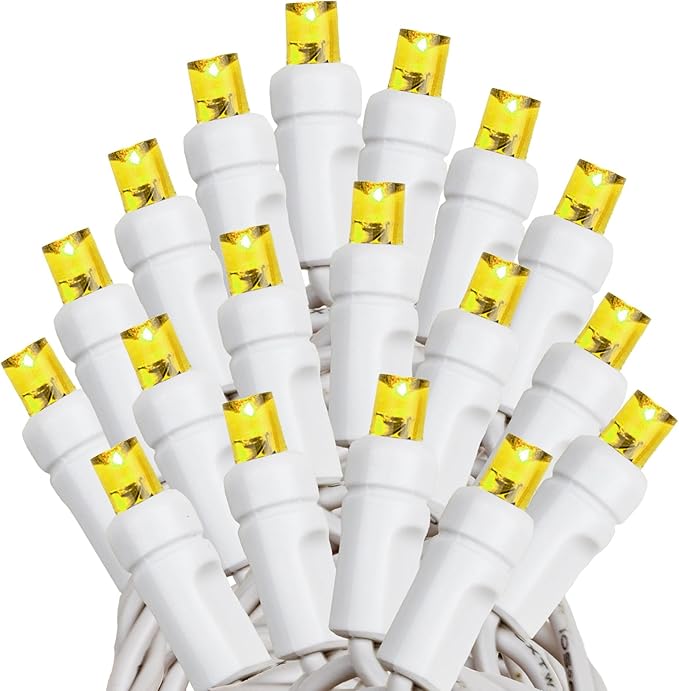 Novelty Lights 25ft Christmas String Lights, 50 Yellow LED Bulbs on White Wire, 6" Spacing, Connectable Indoor Outdoor Commercial Grade Lighting for Holidays Patio Weddings