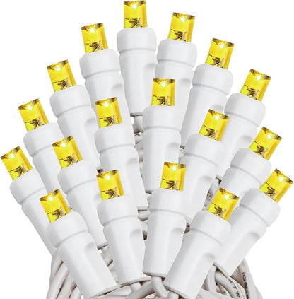 Novelty Lights 25ft Christmas String Lights, 50 Yellow LED Bulbs on White Wire, 6" Spacing, Connectable Indoor Outdoor Commercial Grade Lighting for Holidays Patio Weddings