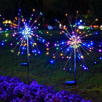 DONGULI Outdoor Solar Garden Lights, 120 LEDs 8 Lighting Modes Waterproof Solar Fireworks Light Sparklers for Patio Walkway Yard Courtyards Pathway Christmas Party Decorations, Colorful(2 Pack)