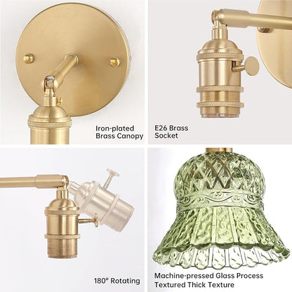 Shenmoyl Vintage Battery Operated Wall Sconces Set of Two, Rechargeable Battery Powered Wall Sconce with Remote Control, Wireless Dimmable LED Light for Bedside Bathroom Living Room (Green Pineapple)