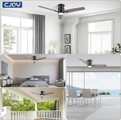 CJOY Ceiling Fan with Lights, 52 Inch Low Profile Ceiling Fans with Light and Remote, Reversible DC, Flush Mount, 3CCT，Dimmable, Modern Indoor/Outdoor Design for Bedroom, Living Room, Patio, Kitchen