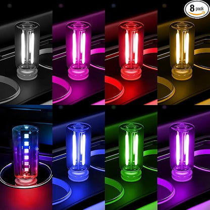 8 Packs USB Light for Car, Touch Dimmable Car Interior Ambient Lights - Portable Mini USB LED Light Bulb, Retro Glass Bottle Night Light for Vehicle, Bedroom, Hallway, Camping (Multicolor)