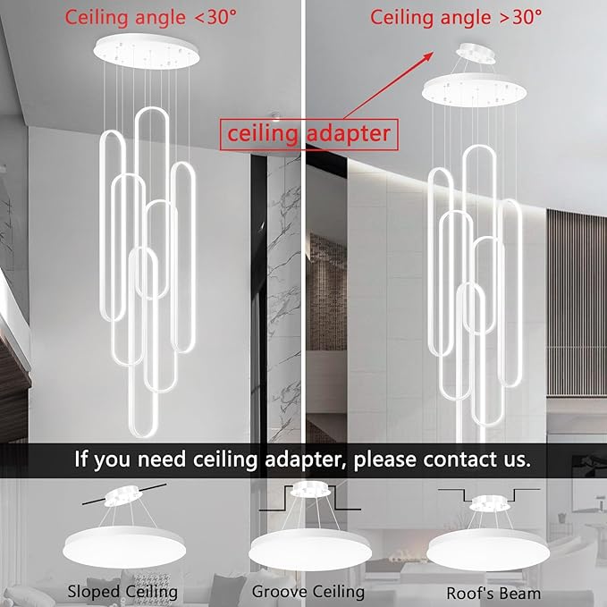 Modern Chandelier LED Large Contemporary Light for Staircase Dimmable Ceiling Chandeliers with Remote Control for Villa Foyer White