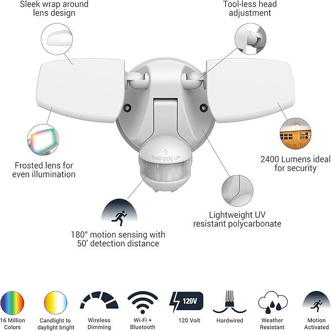 HALO ESF Motion Smart WiFi Color Changing LED Security Floodlight, Connected by WiZ Pro, White - ESF2ARGBWMW-WIZ