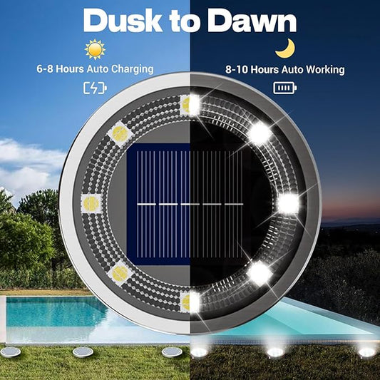 vighep Solar Ground Lights,18 Pack Flat Solar Lights Outdoor Waterproof, Bright LED Solar Disc Lights, 6000K Cool White Landscape Lighting for Outside Yard Garden Pathway Driveway Lawn