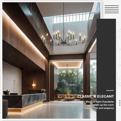 Black Living Room Chandelier 18 Light Hight Ceiling Foyer Candle Chandelier Large Dining Room Light Fixture Over Table 59in Metal Modern Chandeliers Hanging Light for Entry Master Bedroom