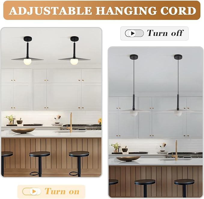 KCO Lighting Black Farmhouse Dome Pendant Light Retro Industrial Barn Pendant Lighting Modern Glass Globe Hanging Lamp Ceiling Light Kitchen Island Pendant Light Fixture (Black)