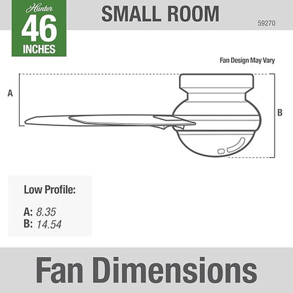 Hunter 46 inch Indoor Ceiling Fan with LED Light - Ceiling Fan with Pull Chain, For Bedroom, Living Room, or Kitchen, Low Profile Mount, No Remote, 5 Blades - Anslee 59270, Matte Silver