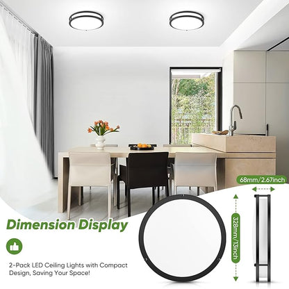 2-Pack 36W LED Ceiling Lights Black, 13inch Flush Mount Light Fixtures 3600LM 2700K/3000K/4000K/5000K/6500K Color Changing Ceiling Lights, Modern Dimmable Lighting for Kitchen Living Room Bedroom