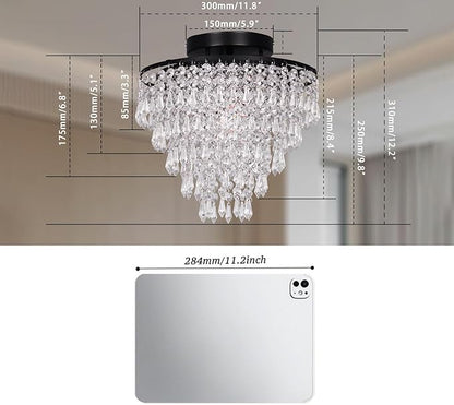 FRIXCHUR 11.8" Small Crystal Chandelier Light Fixture Mini Crystal Ceiling Light 5 Tiers Raindrops Black Chandeliers for Bedroom Hallway Closet, E26 Base