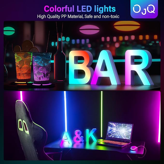 OJQ Light Up Letters LED Letter - Marquee Letters Room Decor Music Sync Color Change Colorful - Christmas Birthday Gifts for Girl Welcome Home Decorations Birthday Gift for Women Gifts for Teens