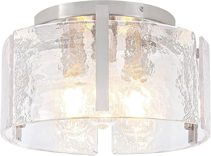 15'' Modern Brushed Nickel Semi Flush Mount Ceiling Light, Hallway Light Fixtures, 3-Light Glass Ceiling Lights for Entryway Kitchen Dining Room Foyer Bedroom Laundry Room Bathroom Lighting Fixtures