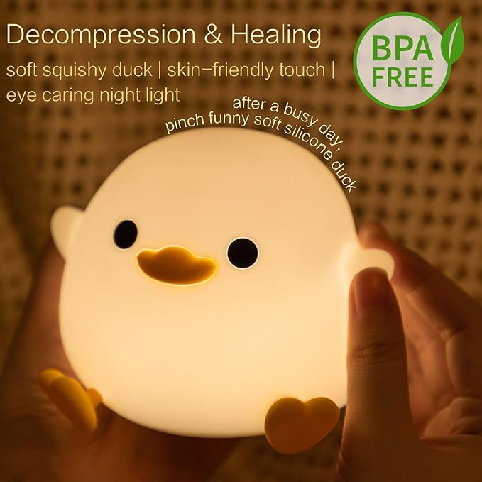 YR YRHH-PET Duck Cute Lamp, Squishy Dodo Duck Kids Night Light, Dimmable Bedside Light, Baby Nursery Touch Animal Silicone Nightlight, Boy Girl College White Elephant Gift, Desk Decor Bean Ducky Stuff