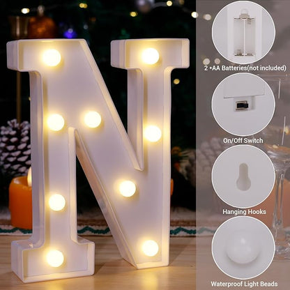 LED Marquee Sign Light Up Letters, Alphabet Light Up Letters Sign, Battery Powered LED Letter Lights for Night Light, Wedding, Birthday, Party, Christmas or Home Decor (Letter N)
