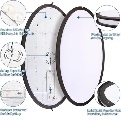 DAKASON 2Pack 32In Oval LED Flush Mount Ceiling Light for Kitchen, 50W Big Ceiling Light Fixture for Living Room, 3500K/4000K/5000K, Dimmable for Dining Room/Laundry/Hallway, Oil Rubbed Bronze