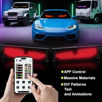 LED Devil Eye Lights for Windshield, LEDs Flexible APP Control Programmable LED Sign for Car Truck Motorcycle RV Window, Custom Animated Eyes Matrix Panel with Remote