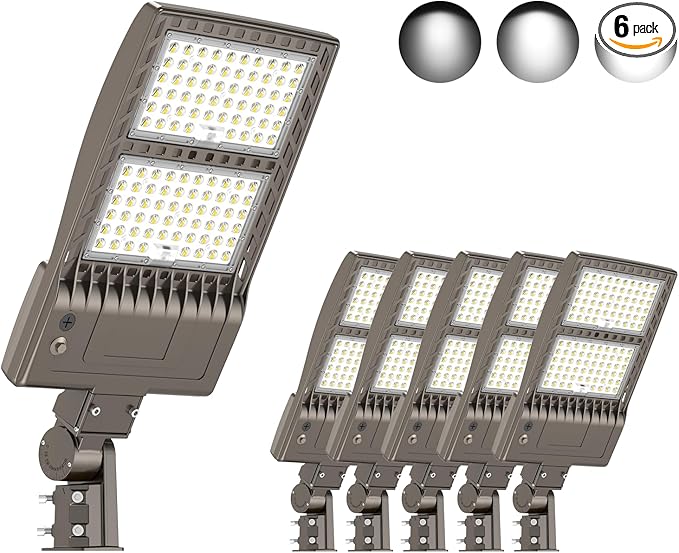 KUKUPPO 6Pack 480V 320W LED Parking Lot Light Power Adjustable, LED Shoebox Flood Pole Light Outdoor Parking Lighting with Slip Fit 48,000LM 5000K IP65 Waterproof 277-480V ETL Listed